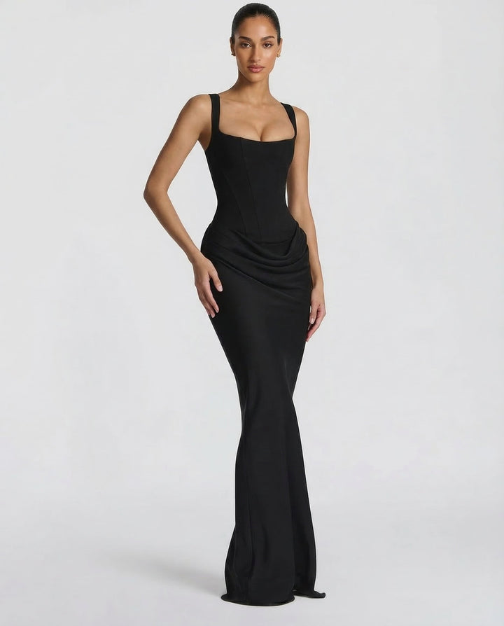Square Neck Draped Waist Maxi Dress for Women