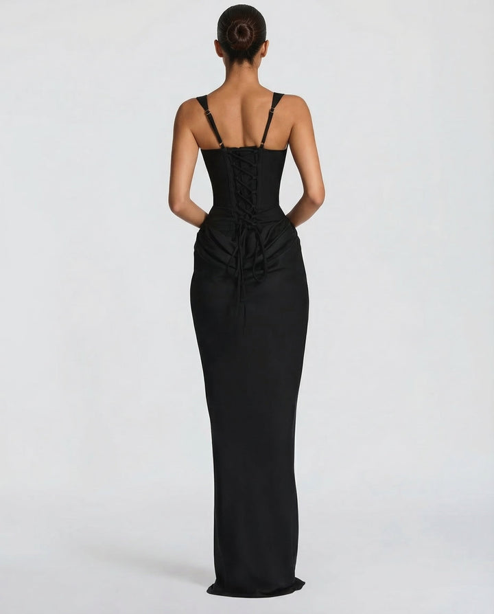 Square Neck Draped Waist Maxi Dress for Women