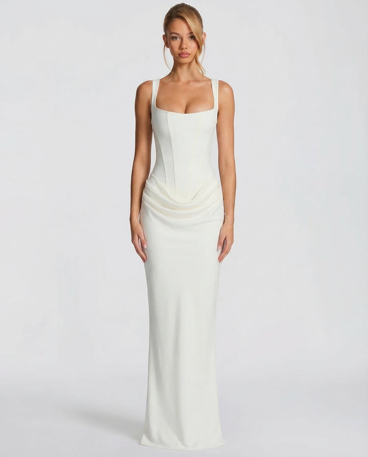 Square Neck Draped Waist Maxi Dress for Women