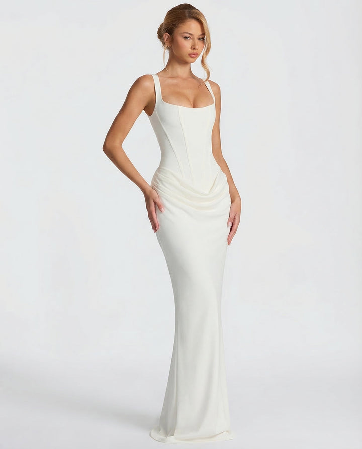 Square Neck Draped Waist Maxi Dress for Women