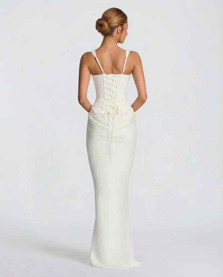 Square Neck Draped Waist Maxi Dress for Women