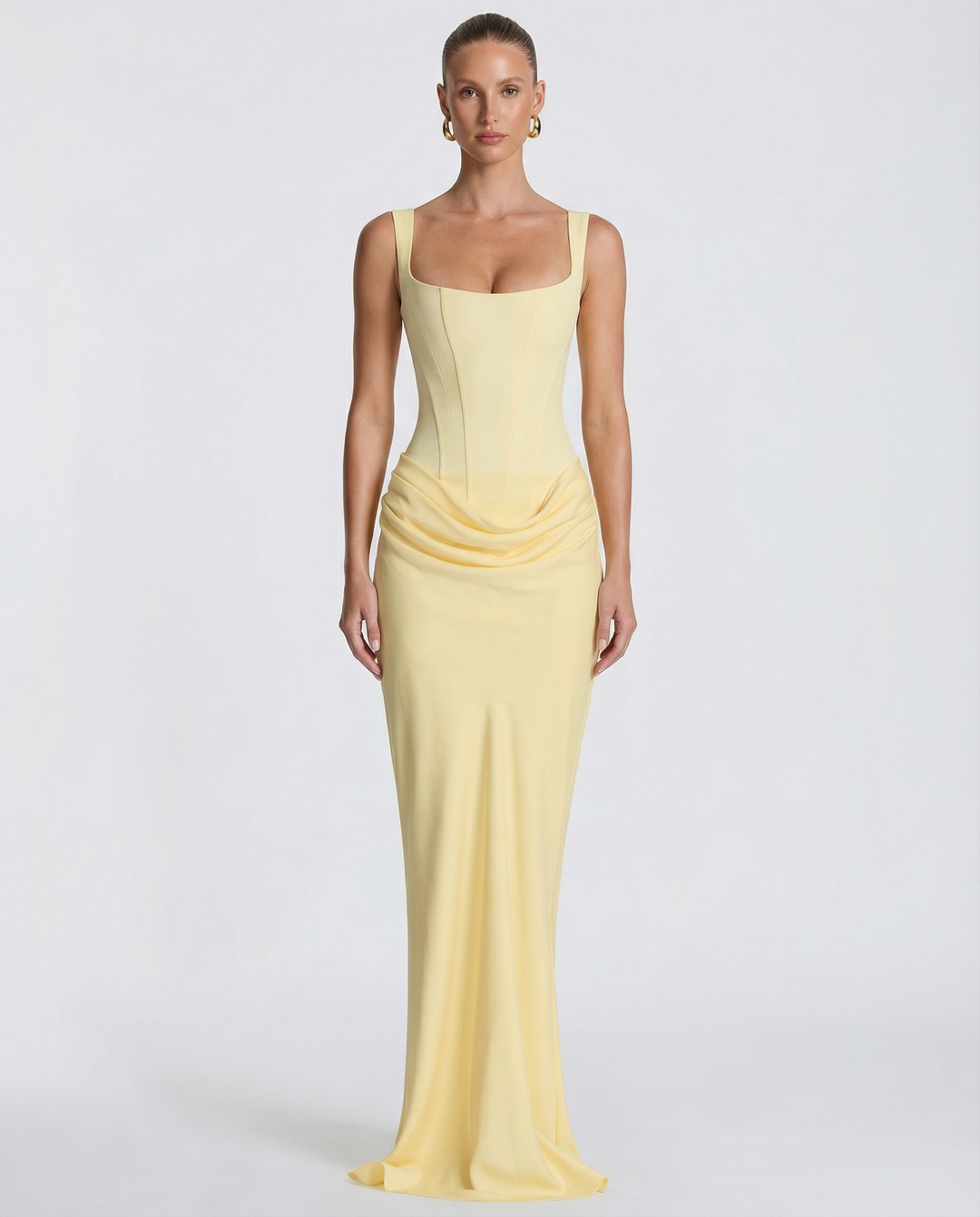 Square Neck Draped Waist Maxi Dress for Women