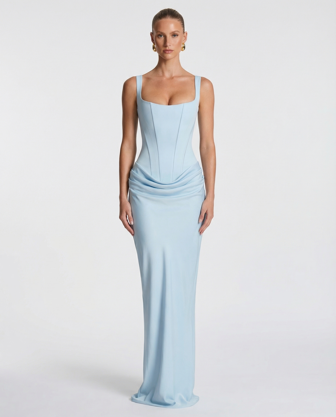 Square Neck Draped Waist Maxi Dress for Women
