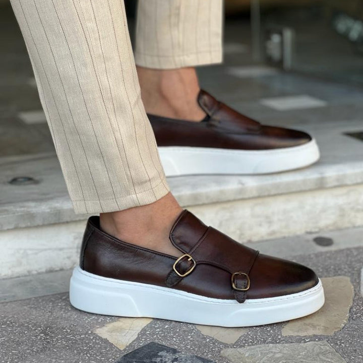 Buckle Leather Loafers for Men