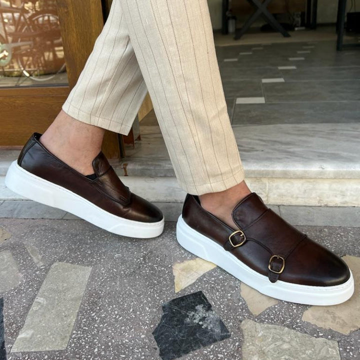 Buckle Leather Loafers for Men