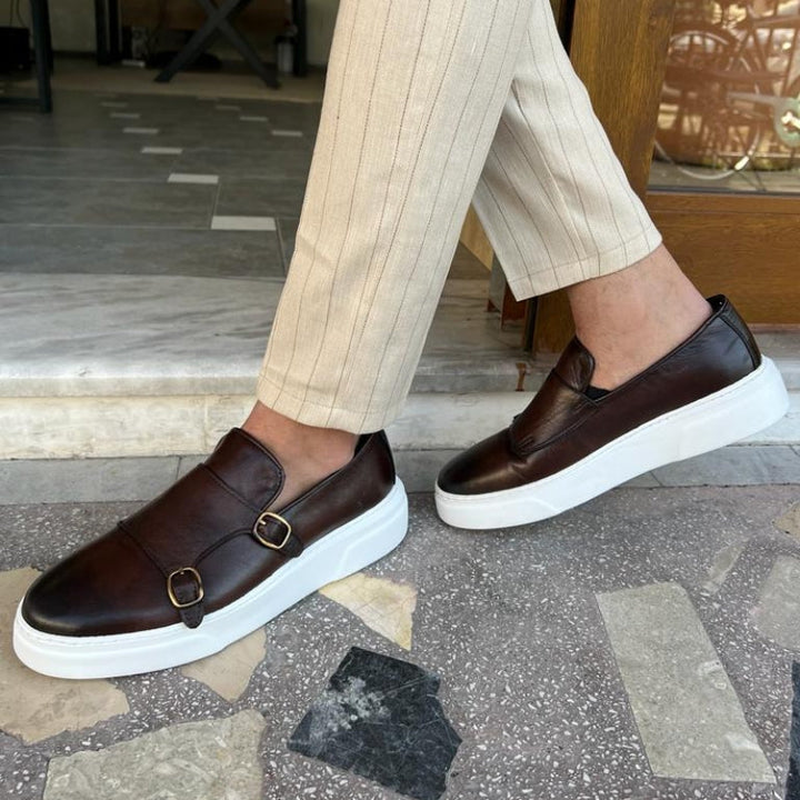 Buckle Leather Loafers for Men