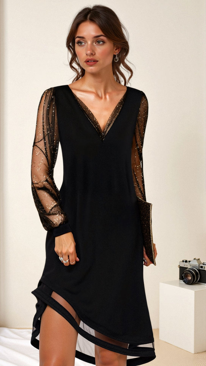 V-Neck Evening Mini Dress for Women