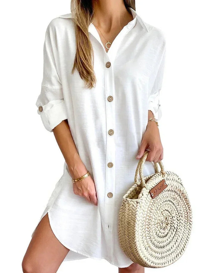 Button Front Short Shirt Dress for Women