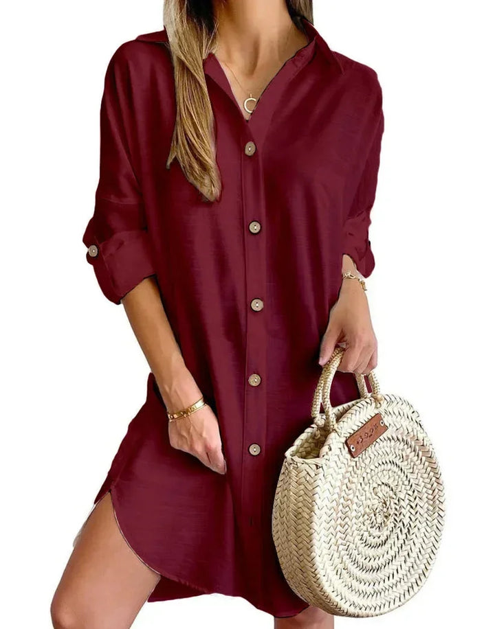Button Front Short Shirt Dress for Women
