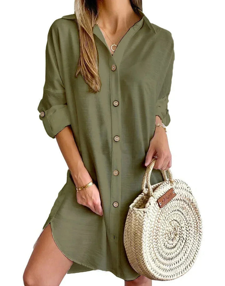 Button Front Short Shirt Dress for Women