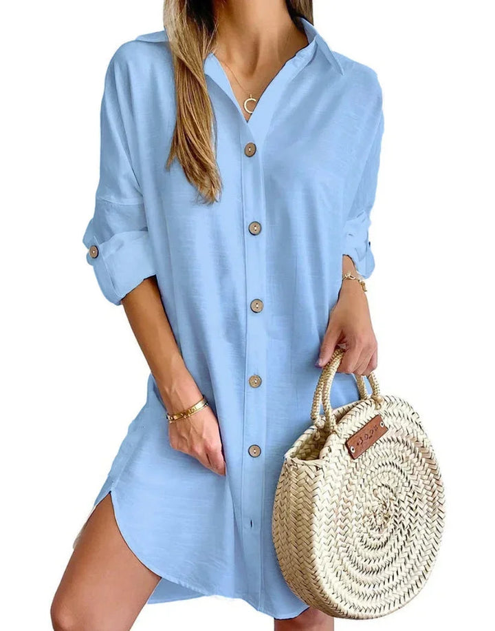 Button Front Short Shirt Dress for Women