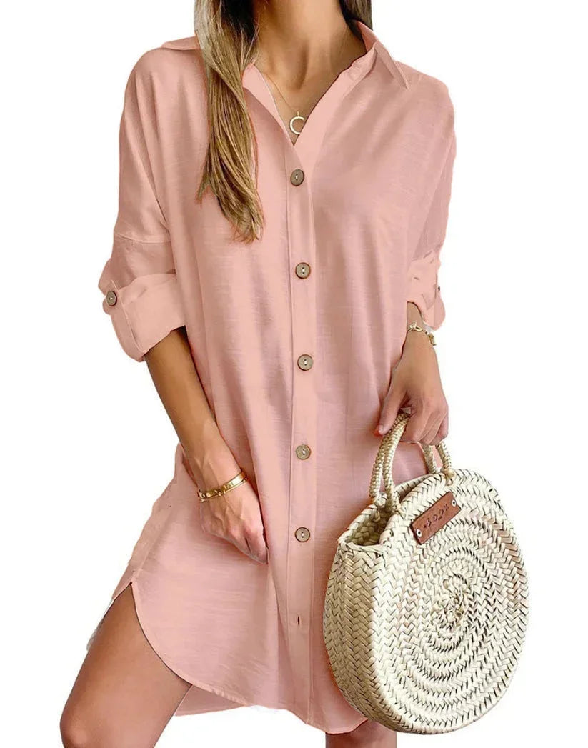 Button Front Short Shirt Dress for Women
