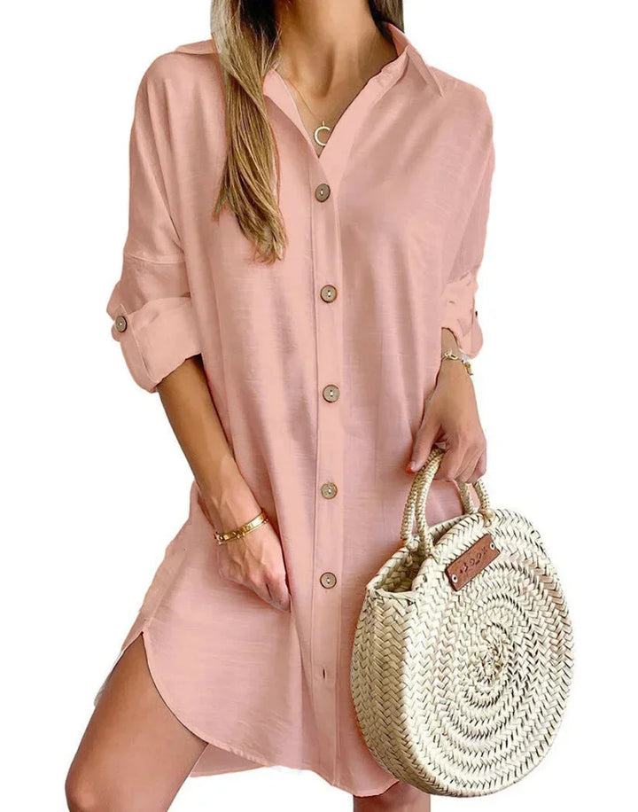 Button Front Short Shirt Dress for Women