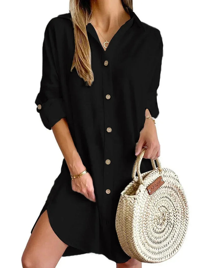 Button Front Short Shirt Dress for Women