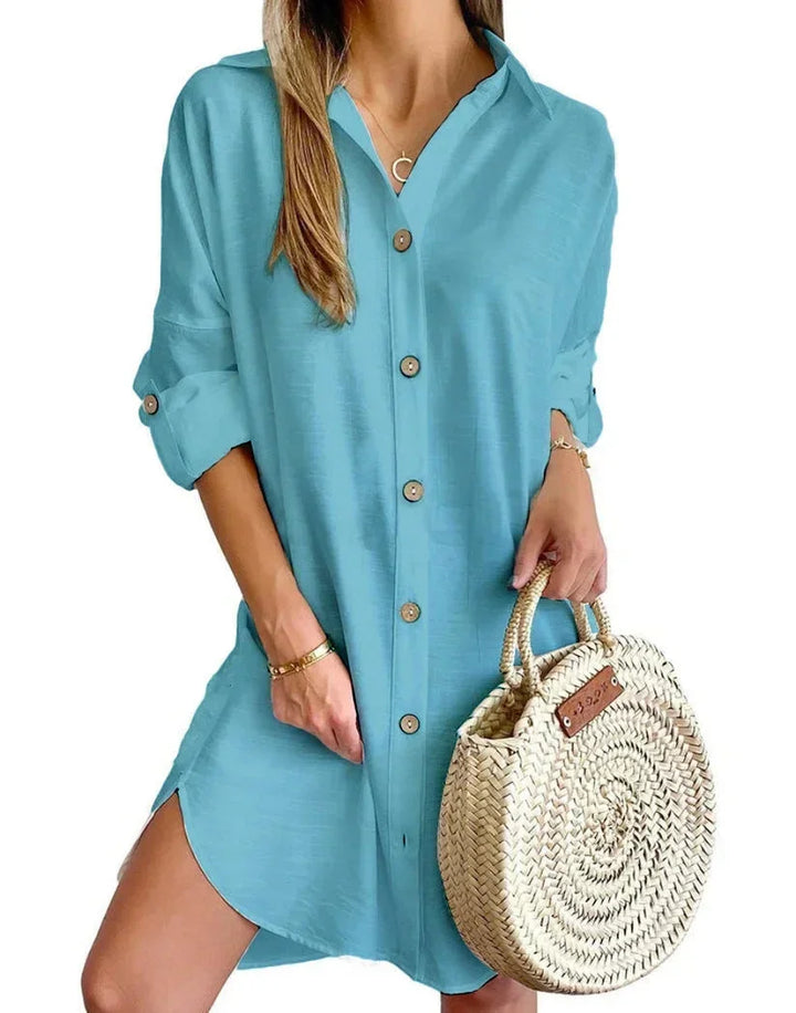 Button Front Short Shirt Dress for Women