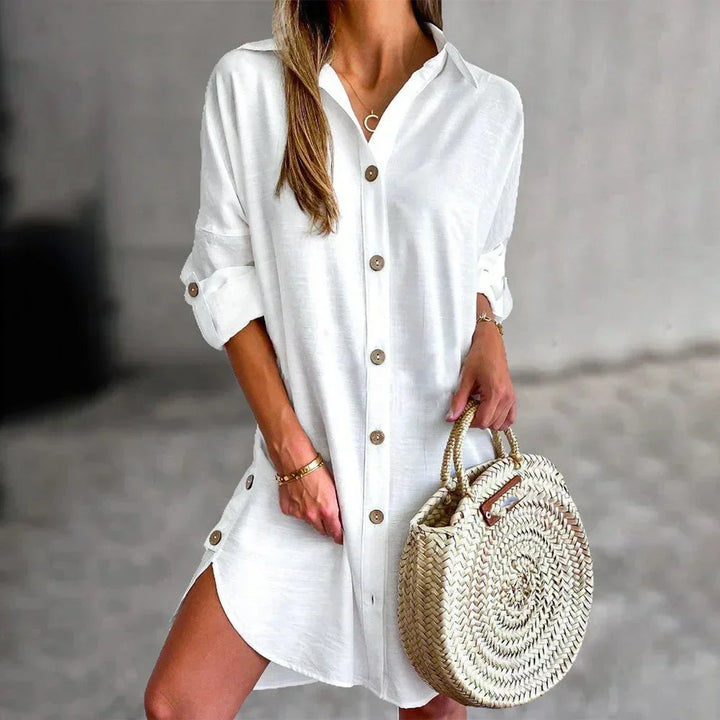 Button Front Short Shirt Dress for Women