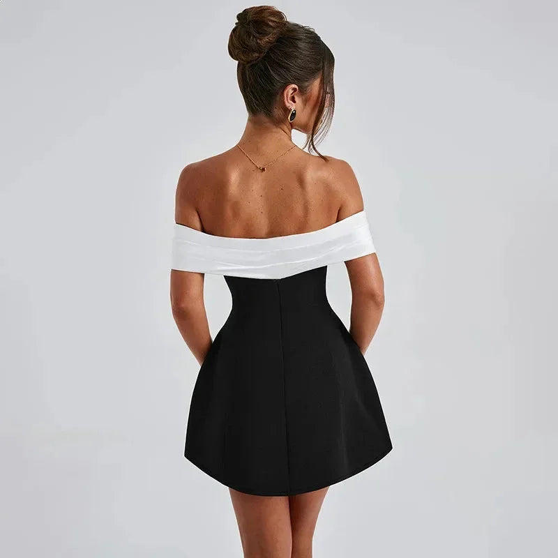 Off-Shoulder Contrast Mini Dress for Women