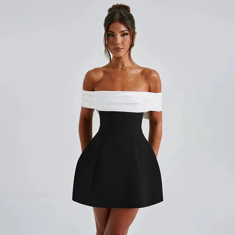 Off-Shoulder Contrast Mini Dress for Women