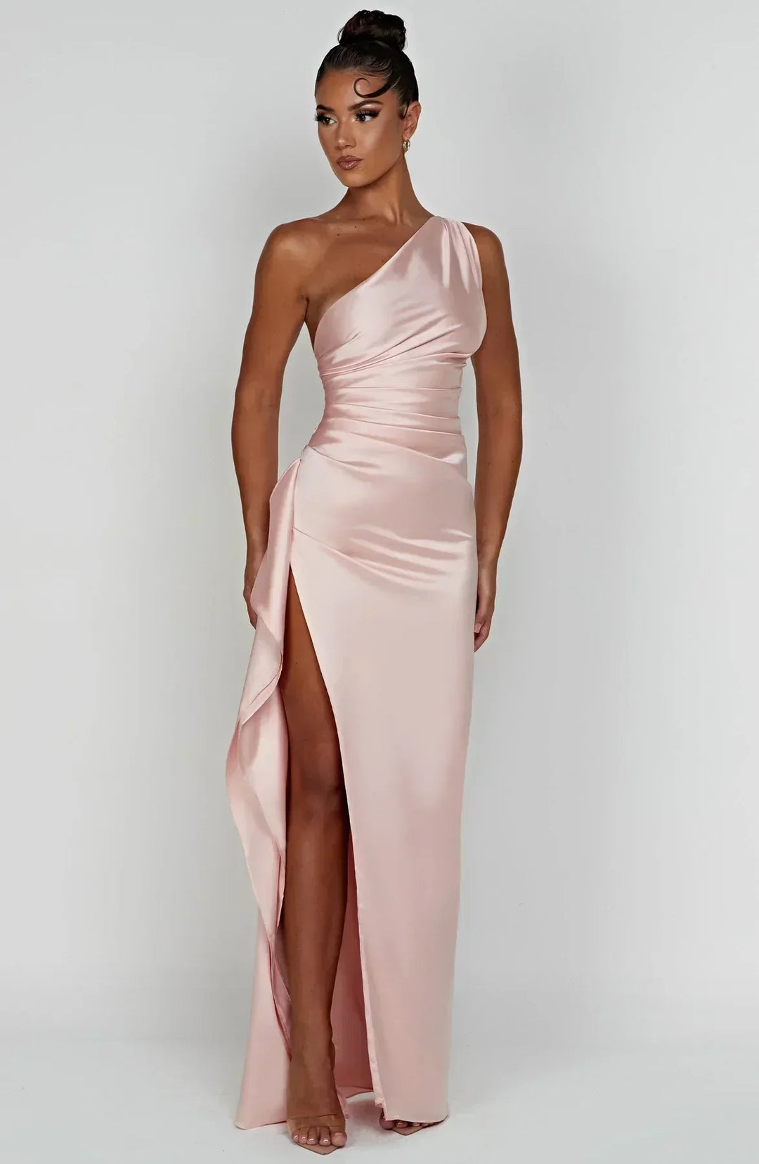 One Shoulder Satin Maxi Dress for Women