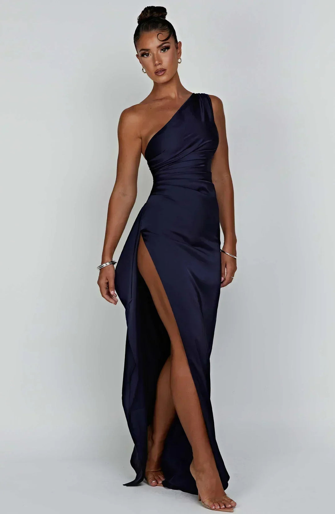 One Shoulder Satin Maxi Dress for Women