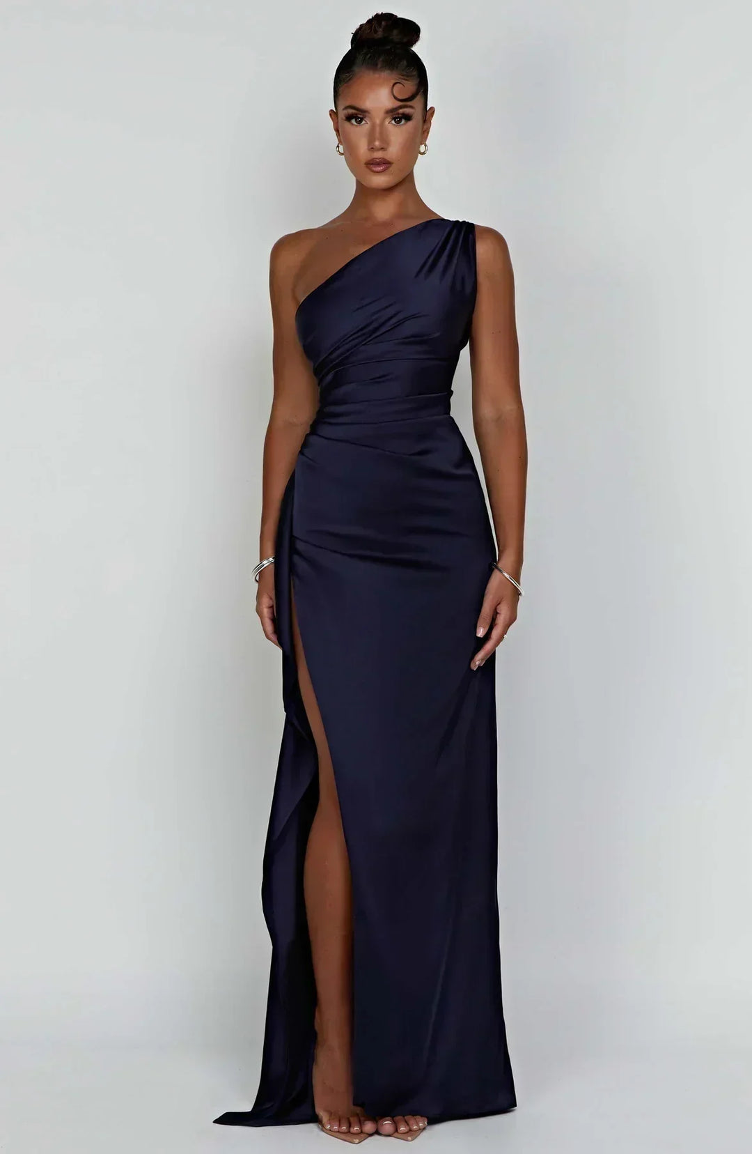 One Shoulder Satin Maxi Dress for Women