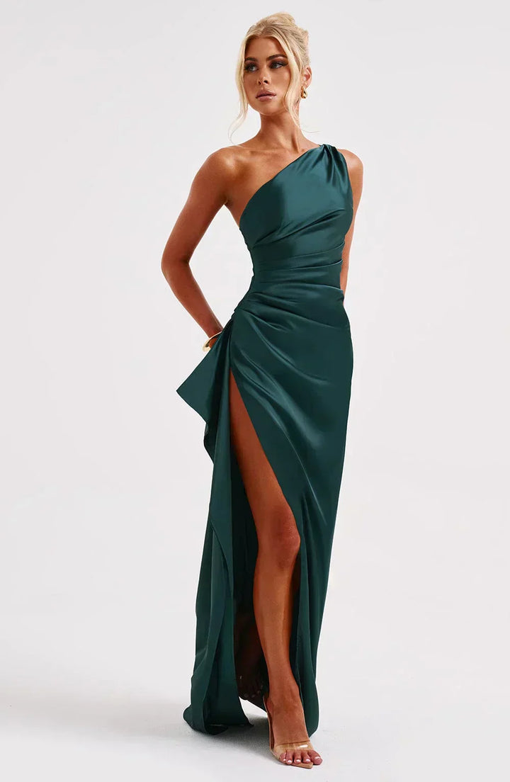 One Shoulder Satin Maxi Dress for Women