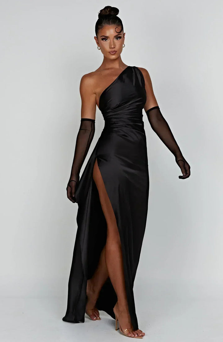 One Shoulder Satin Maxi Dress for Women