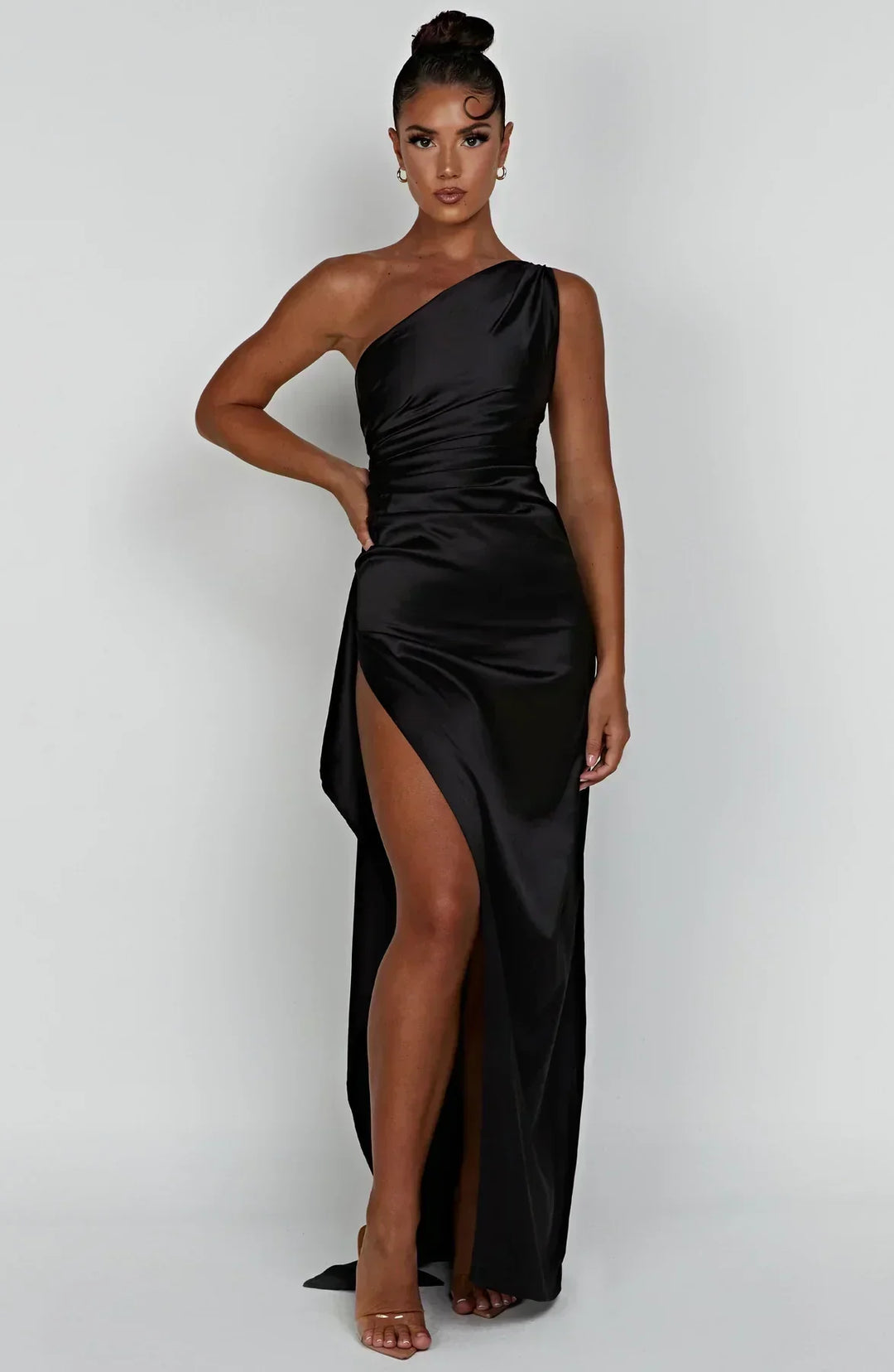 One Shoulder Satin Maxi Dress for Women
