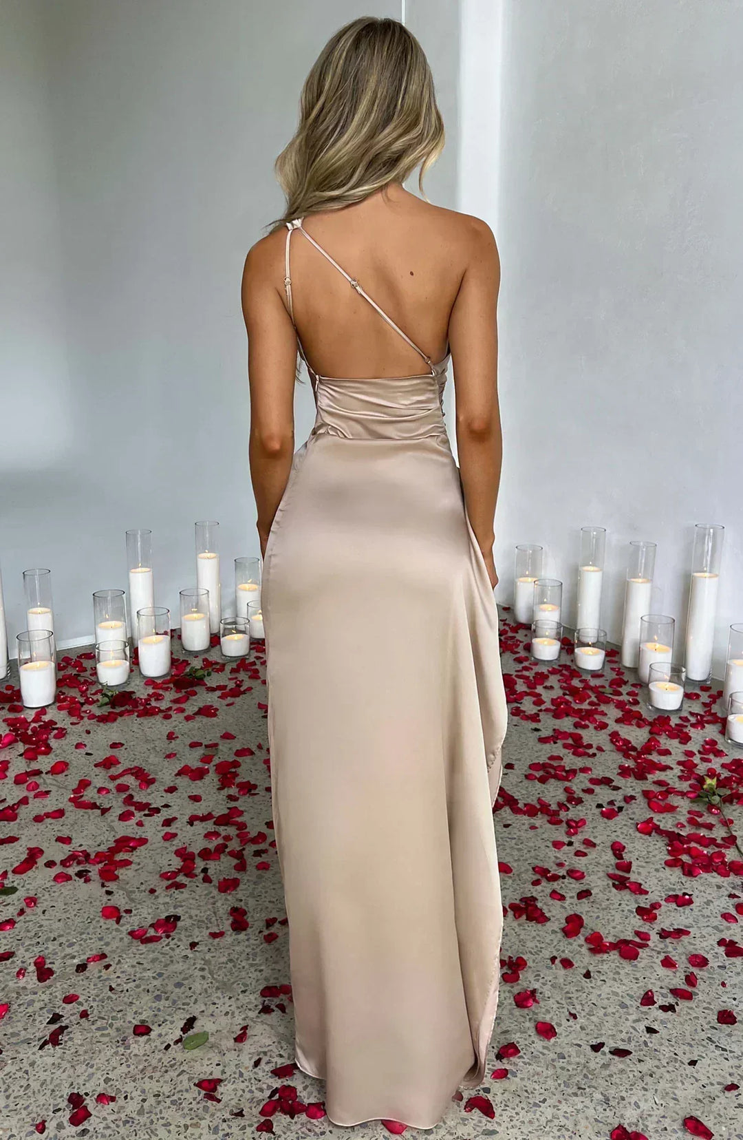 One Shoulder Satin Maxi Dress for Women