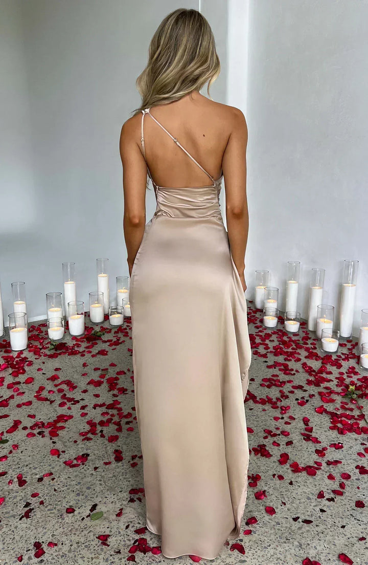 One Shoulder Satin Maxi Dress for Women