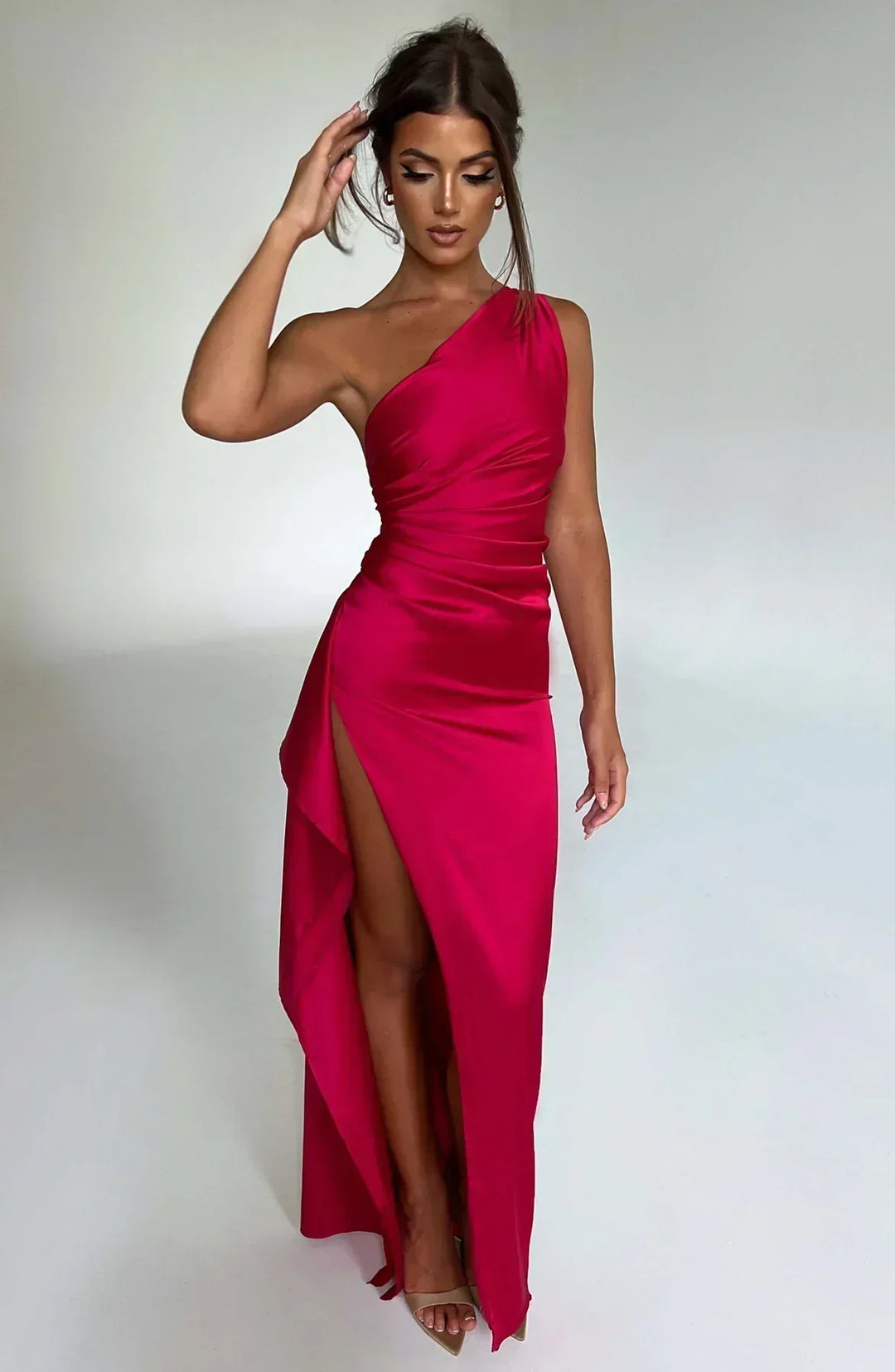 One Shoulder Satin Maxi Dress for Women