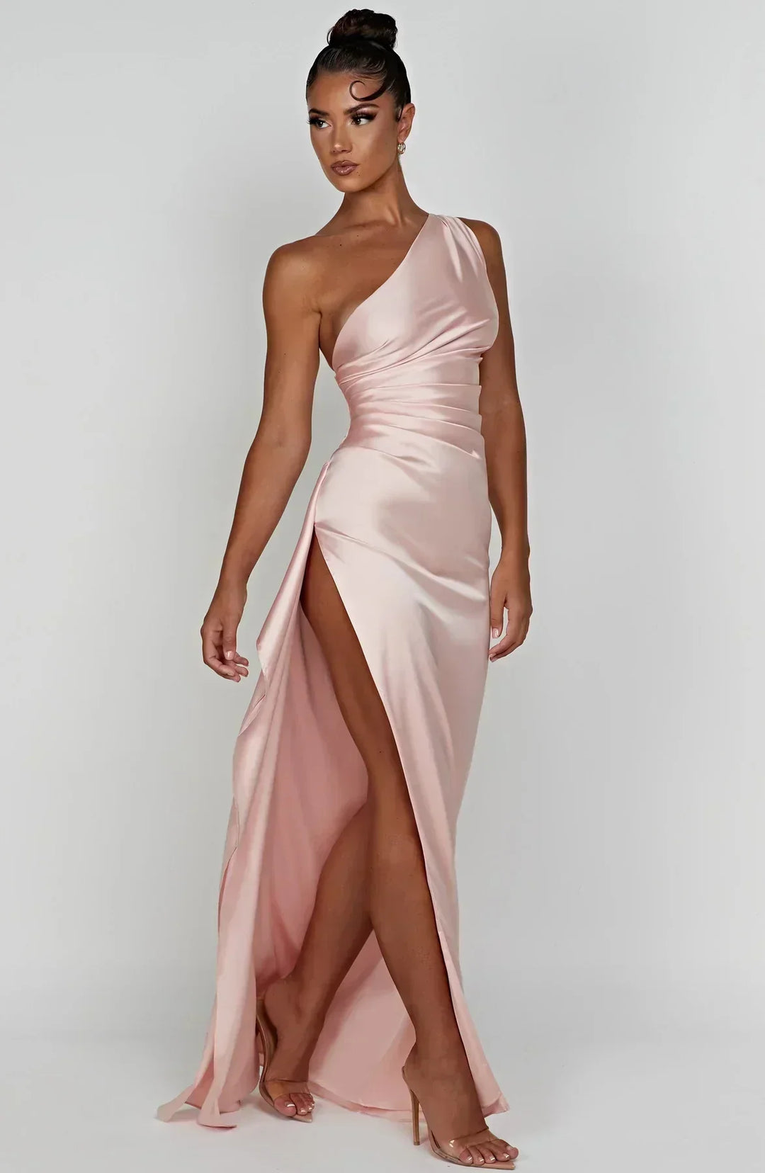 One Shoulder Satin Maxi Dress for Women