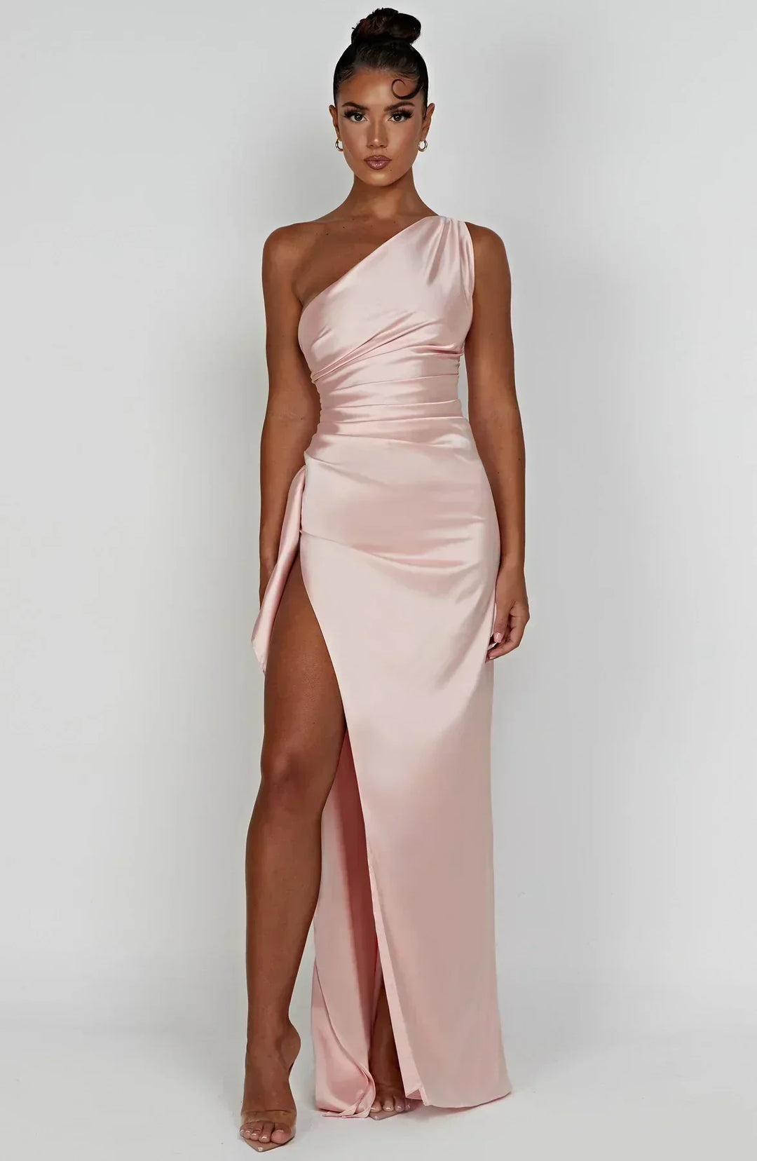 One Shoulder Satin Maxi Dress for Women