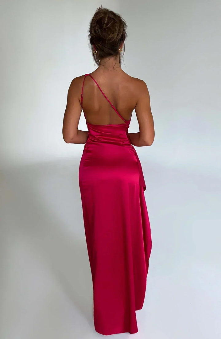One Shoulder Satin Maxi Dress for Women