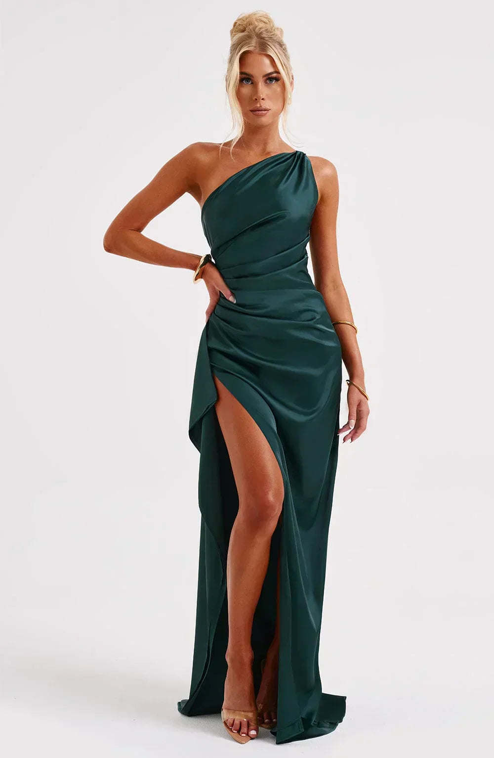 One Shoulder Satin Maxi Dress for Women