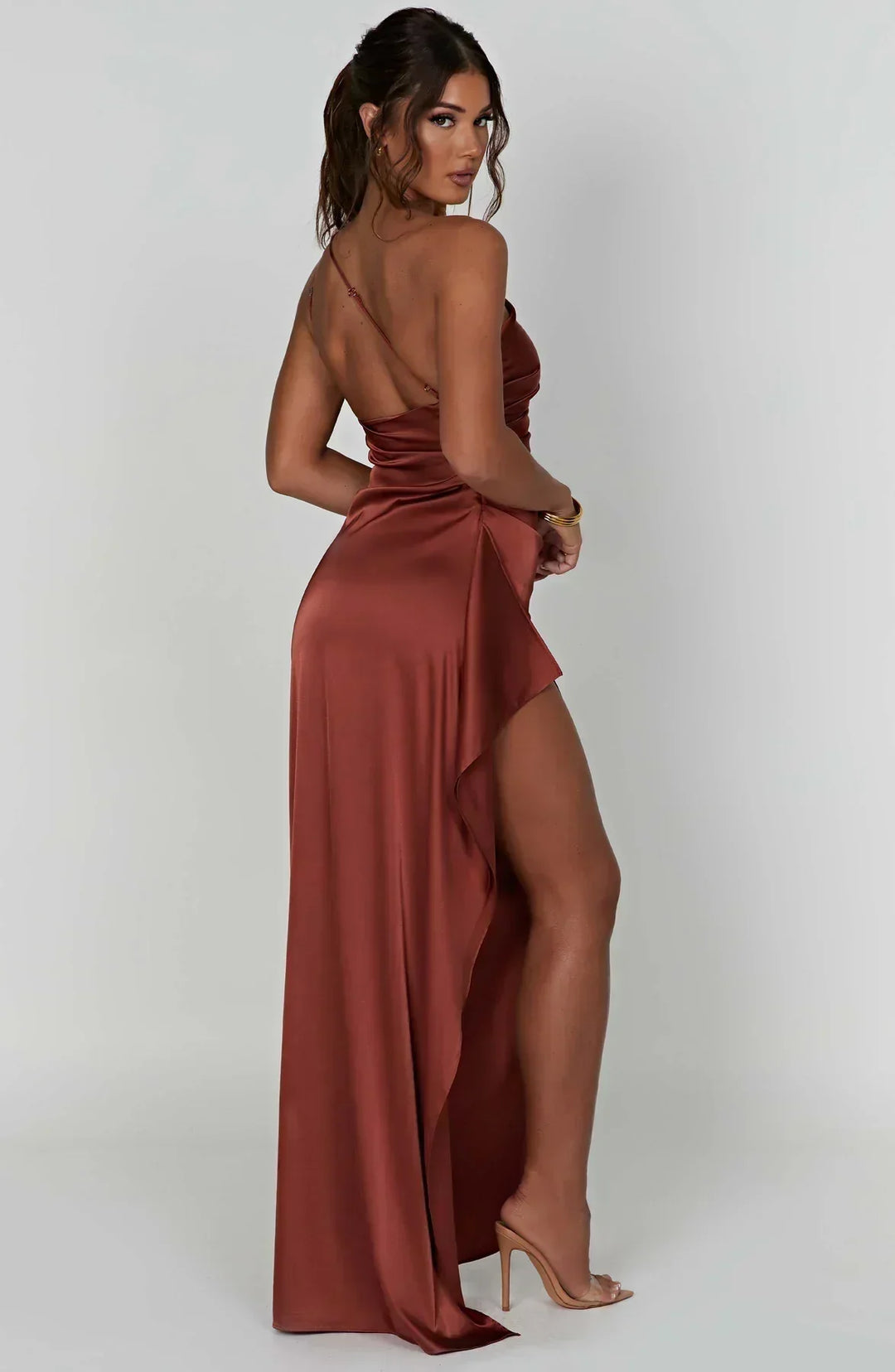 One Shoulder Satin Maxi Dress for Women