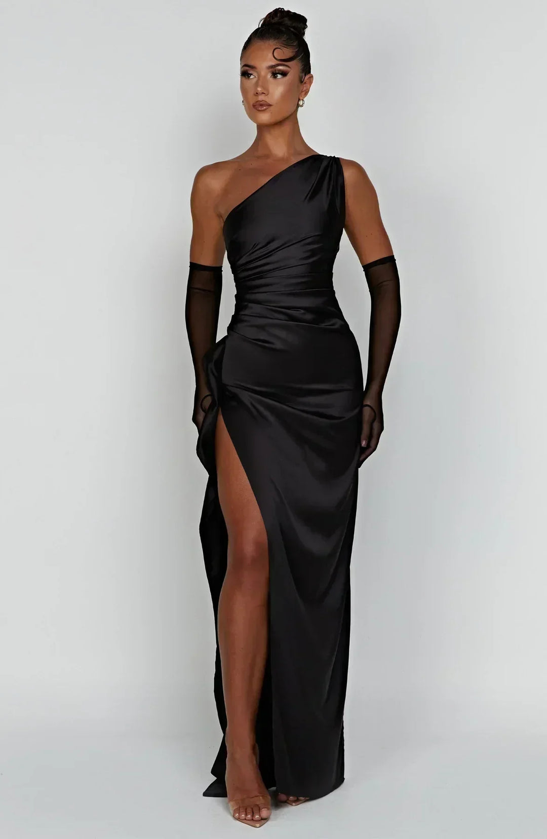 One Shoulder Satin Maxi Dress for Women