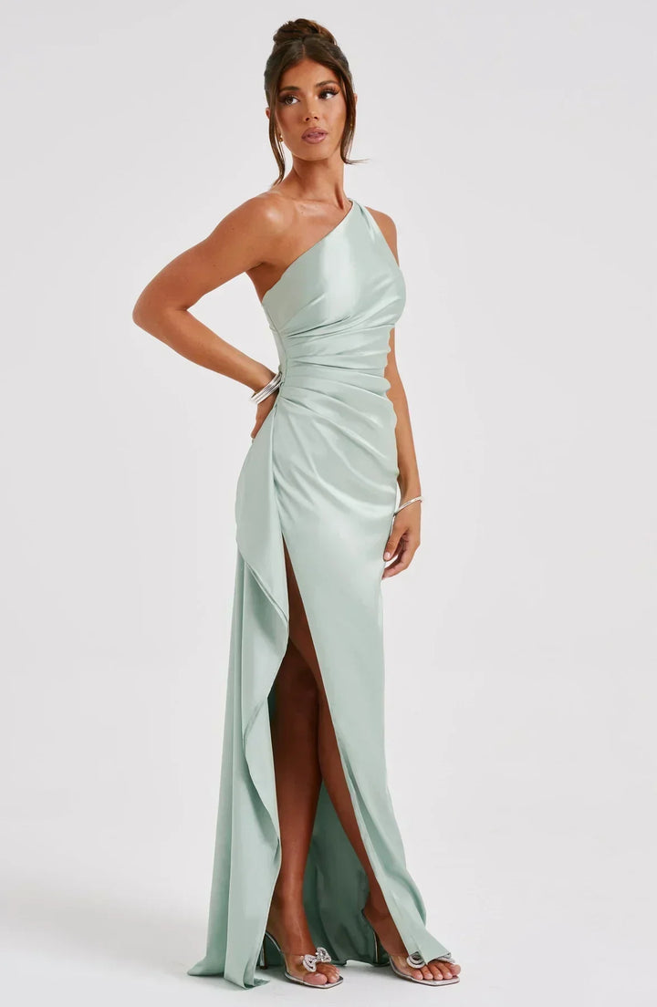 One Shoulder Satin Maxi Dress for Women