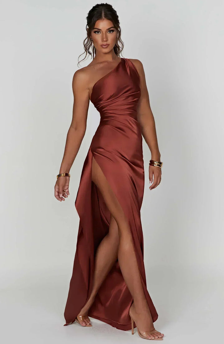 One Shoulder Satin Maxi Dress for Women
