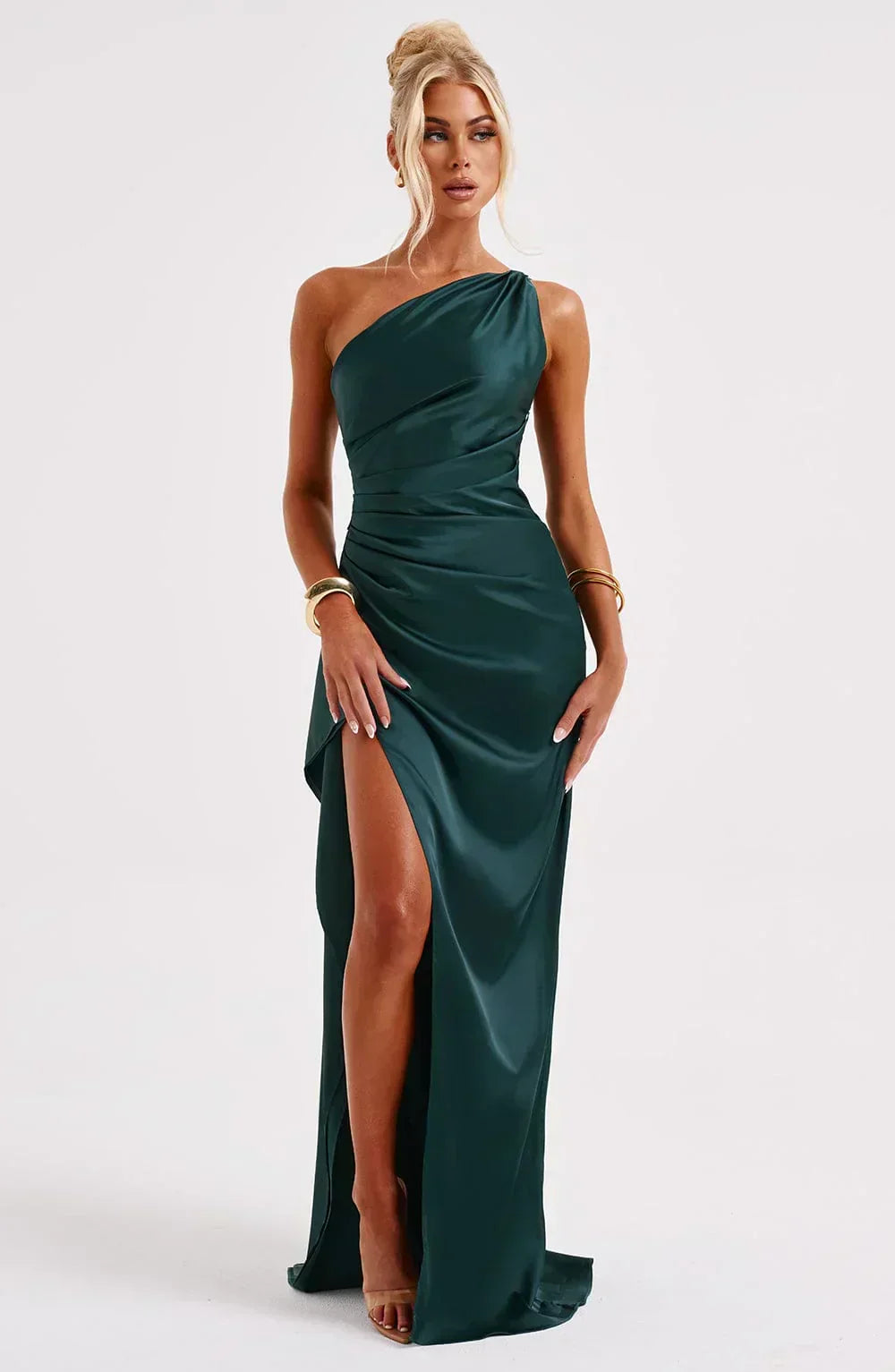 One Shoulder Satin Maxi Dress for Women