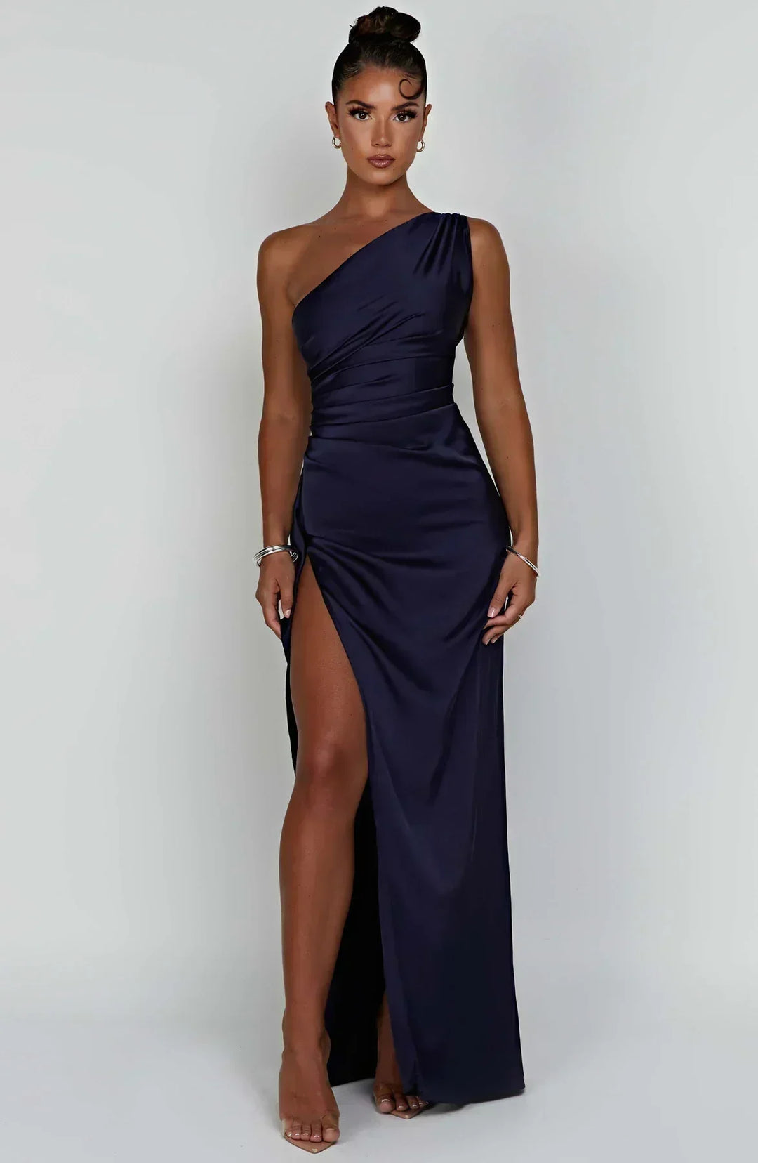 One Shoulder Satin Maxi Dress for Women
