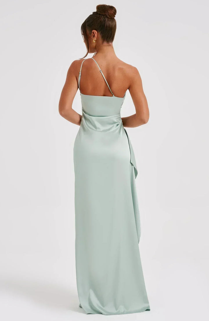 One Shoulder Satin Maxi Dress for Women