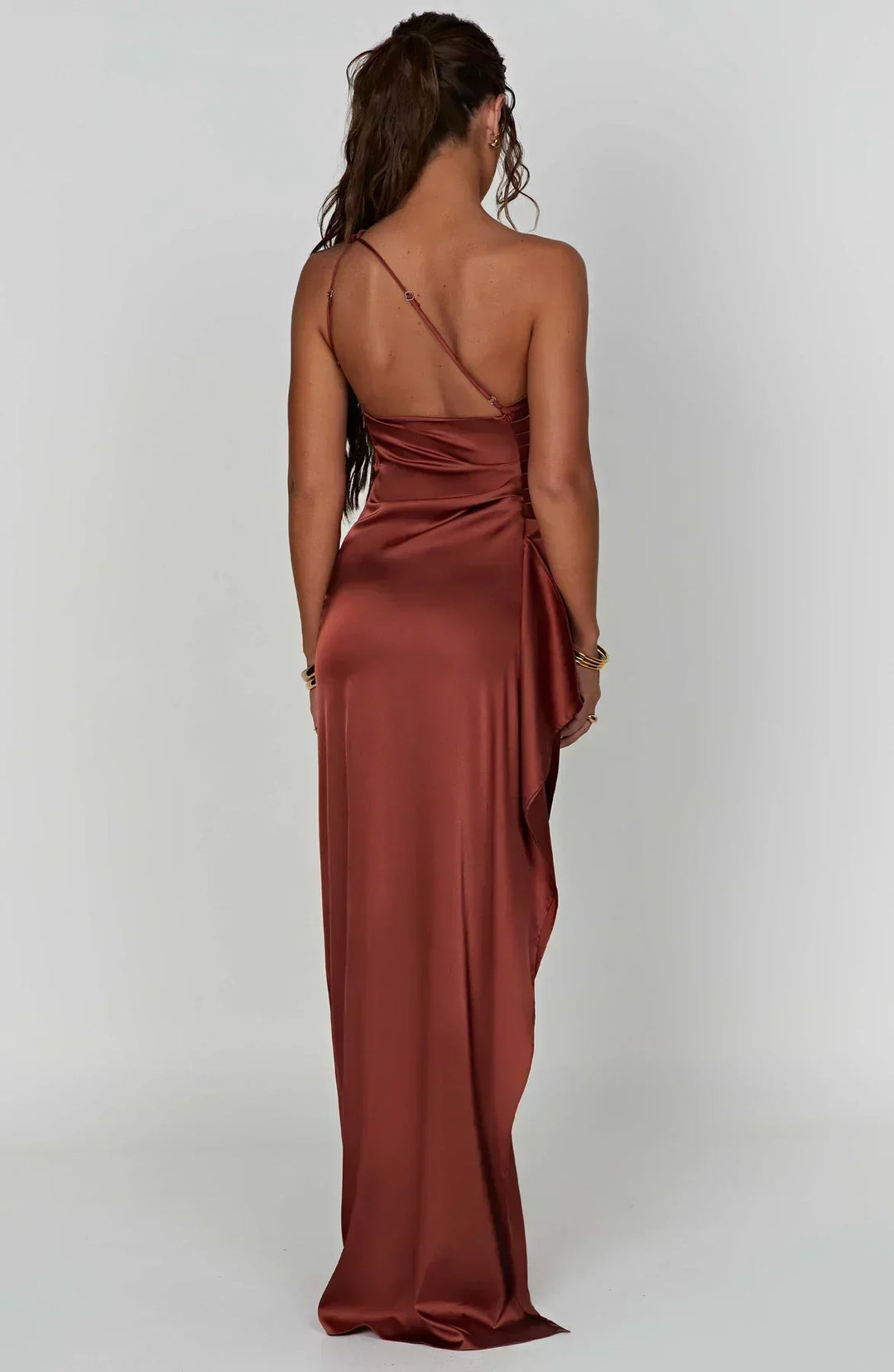 One Shoulder Satin Maxi Dress for Women