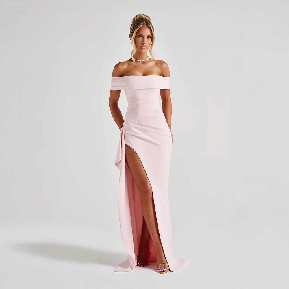 Off-Shoulder Maxi Dress with Slit for Women