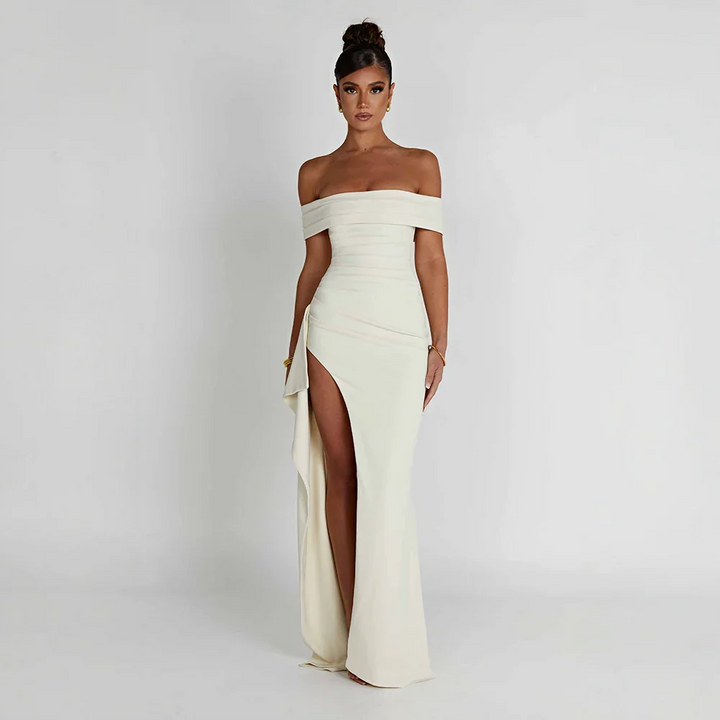 Off-Shoulder Maxi Dress with Slit for Women