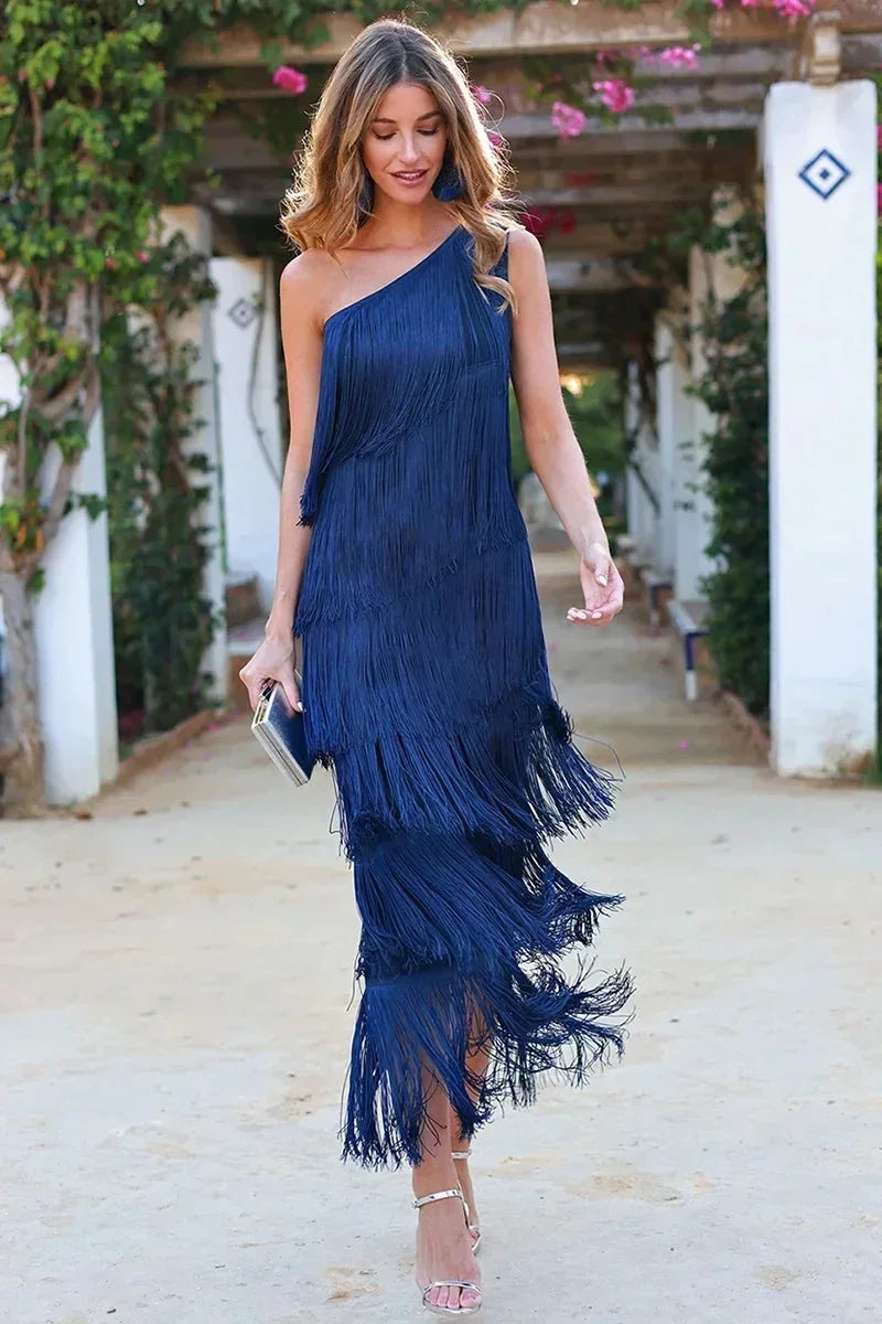 Fringed Asymmetric Maxi Dress for Women