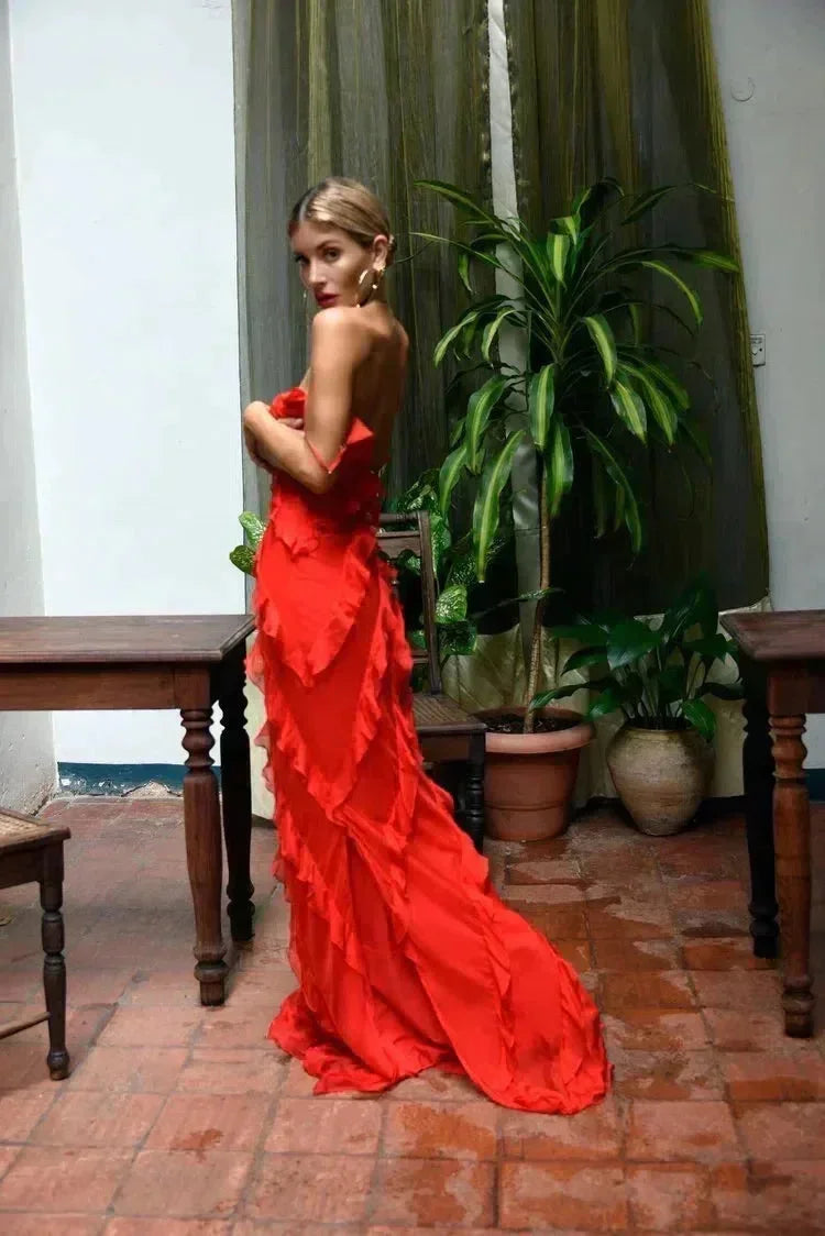 Ruffled Strappy Maxi Dress for Women