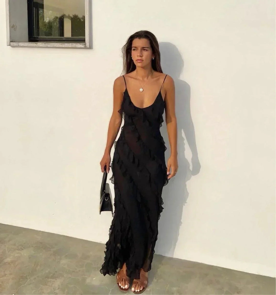 Ruffled Strappy Maxi Dress for Women