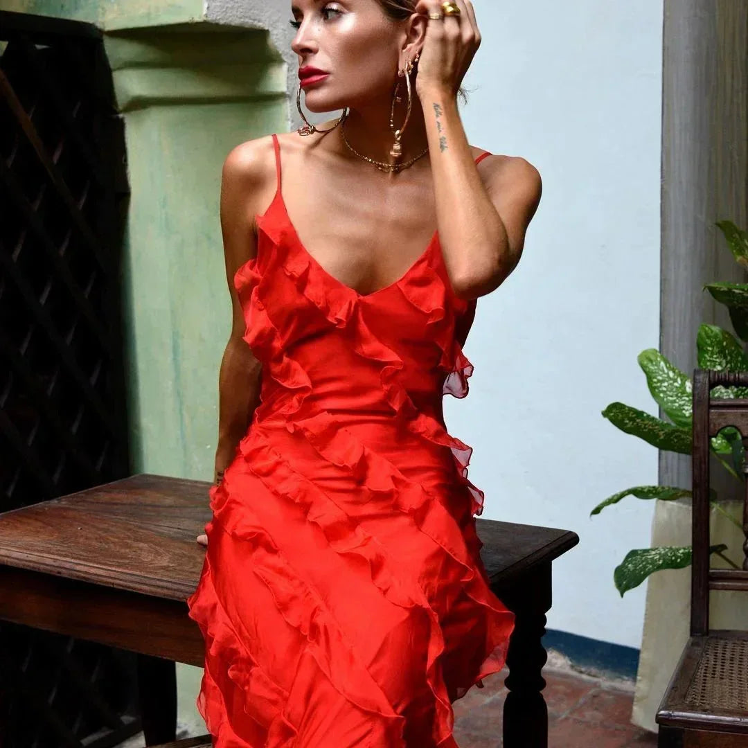 Ruffled Strappy Maxi Dress for Women