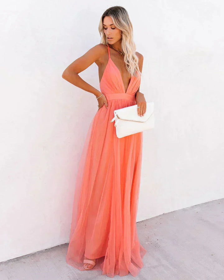 Open Back Chiffon Maxi Dress for Women